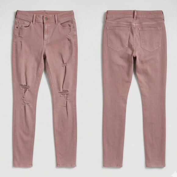 Old Navy Denim - Old Navy Rockstar Size 6 Super Skinny Mid Rise Pink Distressed